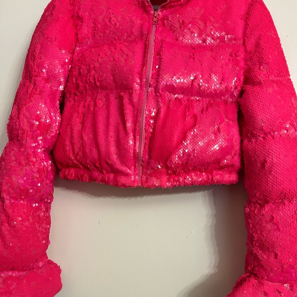 Pink Sequin Puffer Jacket